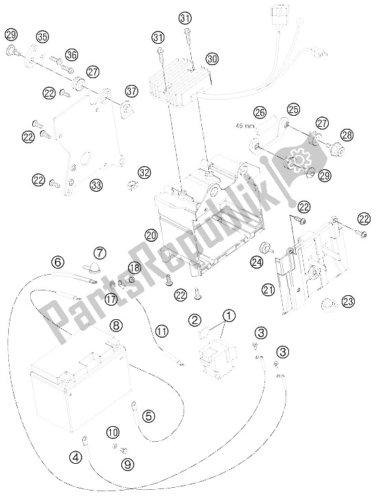 All parts for the Battery Box of the KTM 990 Super Duke Black Europe 2011