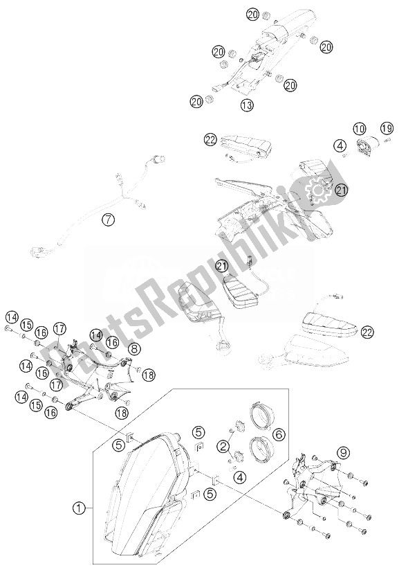 All parts for the Lighting System of the KTM 1190 RC8 R White USA 2013