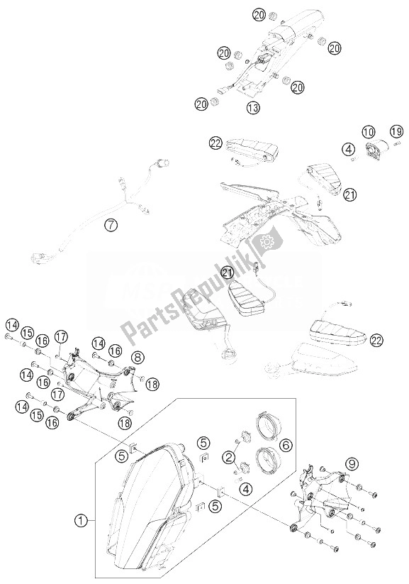 All parts for the Lighting System of the KTM 1190 RC8 R White USA 2014