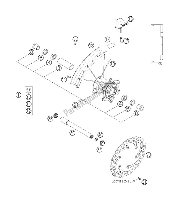 All parts for the Front Wheel of the KTM 200 EXC Europe 2006