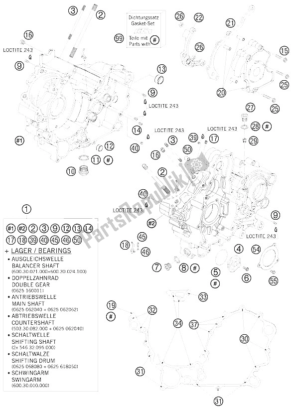 All parts for the Engine Case of the KTM 990 Super Duke Black France 2008