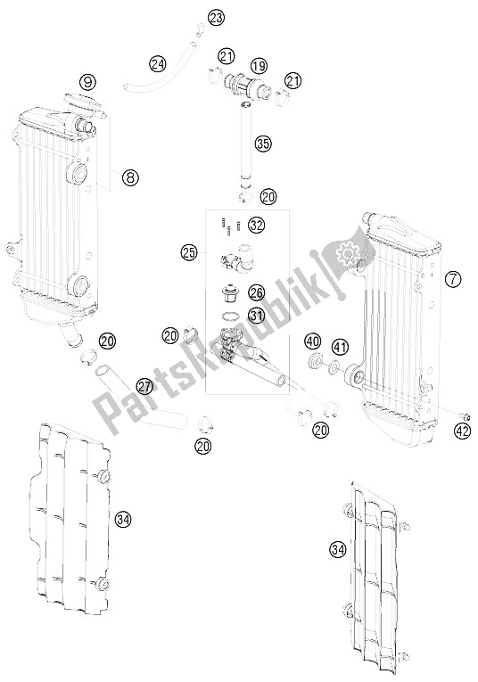 All parts for the Cooling System of the KTM 125 EXC Europe 2009