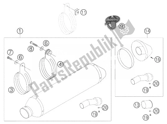 All parts for the Silencer Akrapovic 450 Sms of the KTM 450 SMS Europe 2004