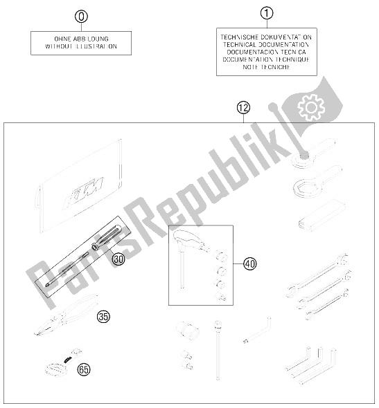 All parts for the Accessories Kit of the KTM 990 Adventure Blue ABS 12 Europe 2012