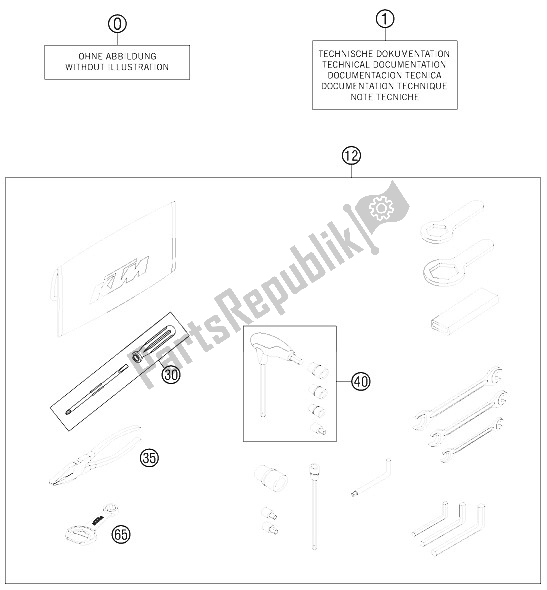 All parts for the Accessories Kit of the KTM 990 Adventure White ABS 12 France 2012