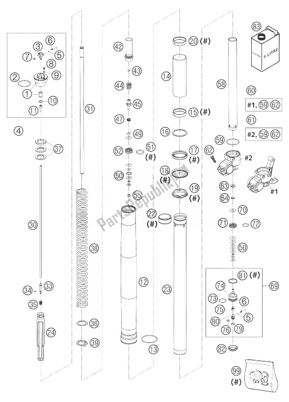 All parts for the Fork Legs Wp Usd 48 of the KTM 125 EXC Europe 2004