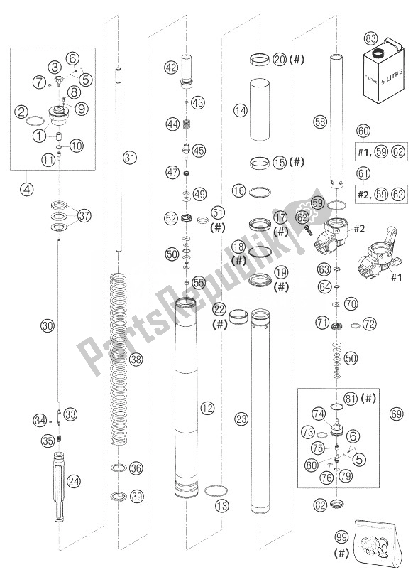 Todas as partes de Pernas Do Garfo Wp Usd 48 do KTM 200 EXC Europe 2004