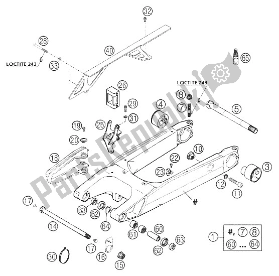 All parts for the Swing Arm, Chainguard 640 Duke of the KTM 640 Duke II Orange USA 2002