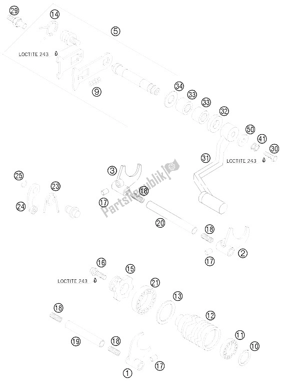 All parts for the Shifting Mechanism of the KTM 105 SX USA 2009