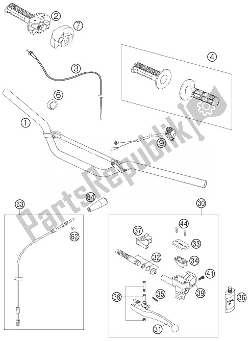 All parts for the Handlebar, Controls of the KTM 65 SX Europe 2007