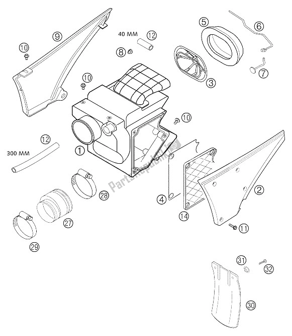 All parts for the Air Filter Box of the KTM 400 LS E MIL Europe 2005