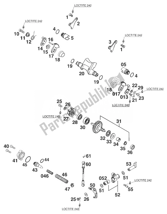 All parts for the Exhaust Valve 250/300/380'98 of the KTM 250 SX 98 USA 1998