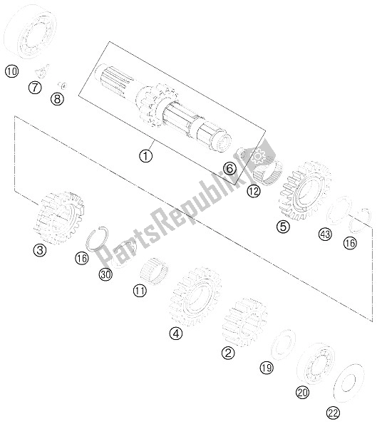 All parts for the Transmission I - Main Shaft of the KTM 350 SX F Europe 2012