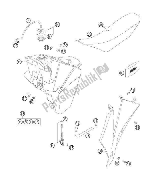All parts for the Tank, Seat, Cover of the KTM 125 EXC Europe 2006