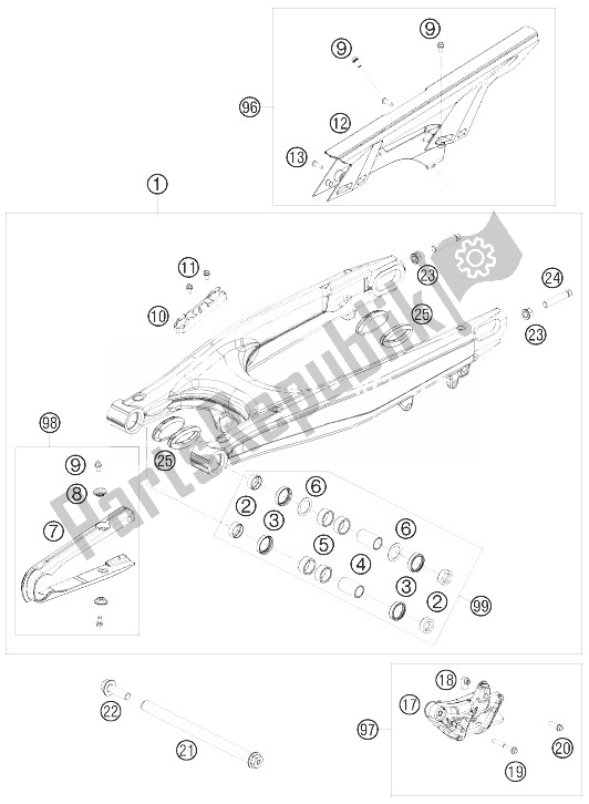 Toutes les pièces pour le Bras Oscillant du KTM 690 Enduro R USA 2010