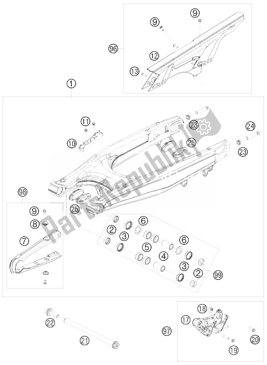 Alle onderdelen voor de Zwenkarm van de KTM 690 SMC Europe 2010