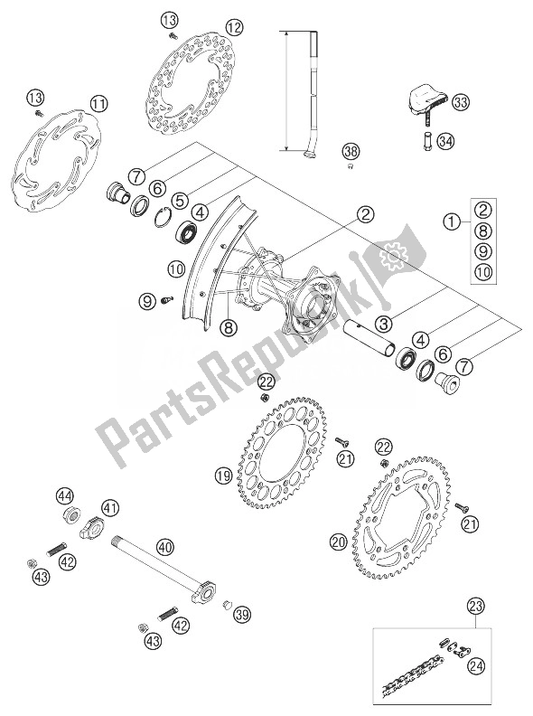 All parts for the Rear Wheel Racing of the KTM 250 EXC Racing United Kingdom 2003