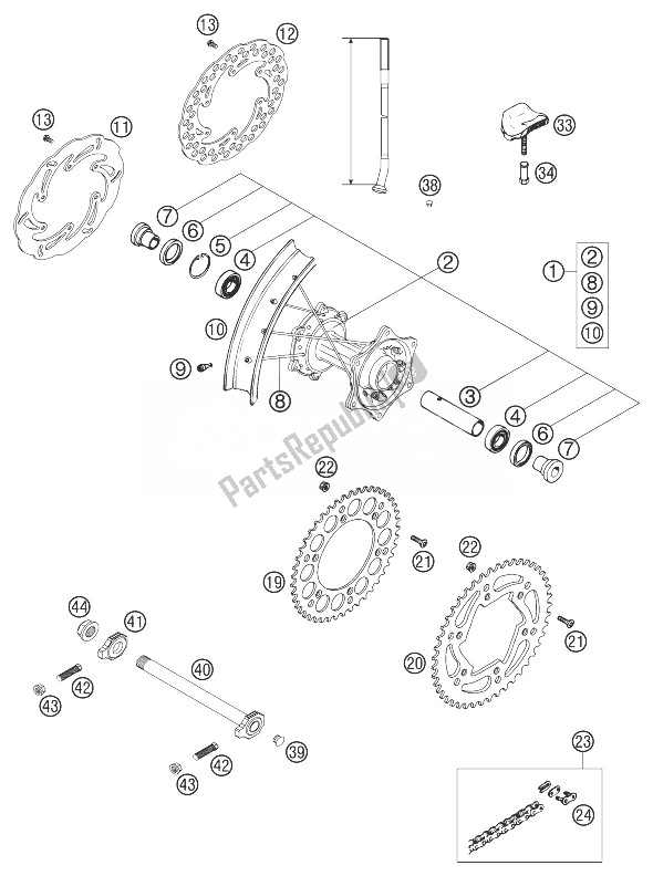 All parts for the Rear Wheel Racing of the KTM 450 EXC Racing Europe 2003