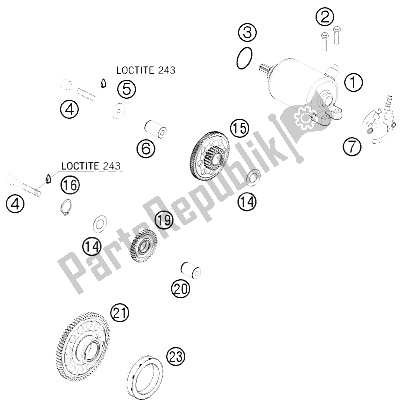 All parts for the Electric Starter of the KTM 400 EXC Australia 2009