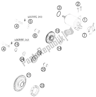 All parts for the Electric Starter of the KTM 530 EXC SIX Days Europe 2009