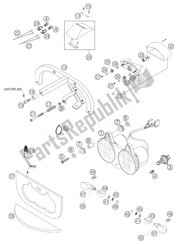 Alle onderdelen voor de Koplamp, Verlichting, Knipperlicht 660 van de KTM 660 Rallye Factory Repl Europe 2003