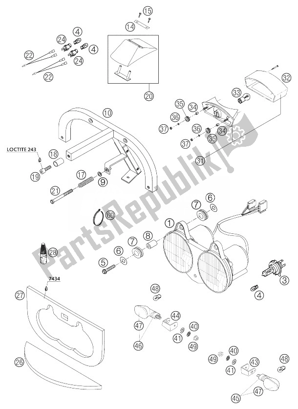 All parts for the Head Light, Flasher 660 Rallye of the KTM 660 Rallye Factory Repl Europe 2004