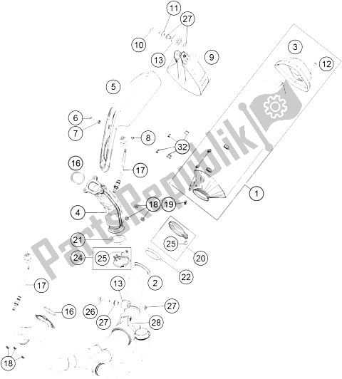 All parts for the Exhaust System of the KTM 1290 Super Adventure WH ABS 15 Japan 2015