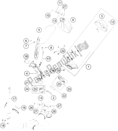 All parts for the Exhaust System of the KTM 1290 Super Adventure WH ABS 16 Europe 2016