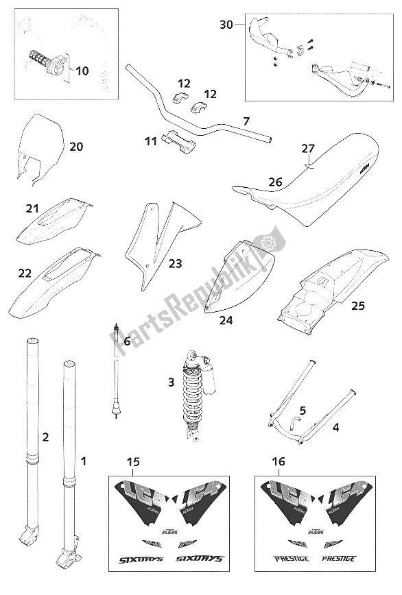 All parts for the New Parts 640 Lc4-e Sixdays, Sm of the KTM 640 LC4 E S Moto Prestige Europe 2001