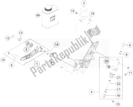 Todas as partes de Controle De Freio Traseiro do KTM 1290 Superduke R Orange ABS 14 Australia 2014