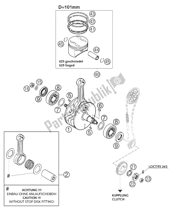 All parts for the Crankshaft, Piston 625 Sc 2002 of the KTM 625 SC Super Moto Europe 2002