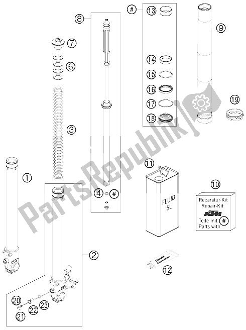 Tutte le parti per il Forcella Anteriore Smontata del KTM 690 SMC Europe 2011