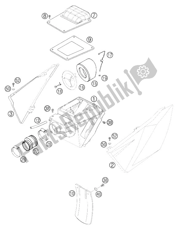 Todas las partes para Caja De Filtro De Aire de KTM 640 LC4 Supermoto Blue 05 Europe 2005