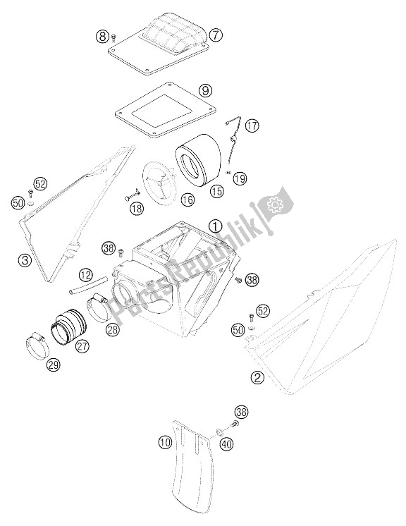 All parts for the Air Filter Box of the KTM 640 LC4 Supermoto Prestige 05 Australia 2005