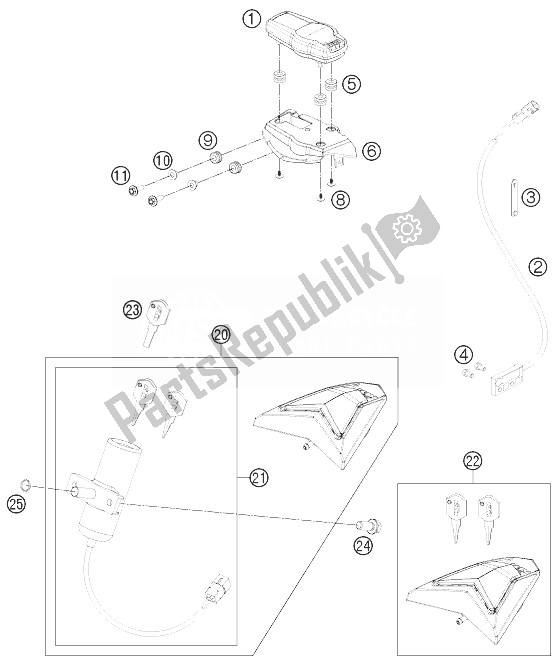 Alle onderdelen voor de Instrumenten / Sluitsysteem van de KTM 690 Enduro R Europe 2013