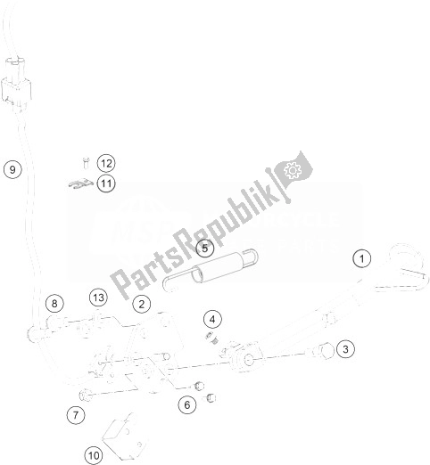 All parts for the Side / Center Stand of the KTM 200 Duke OR W O ABS CKD 14 China 2014