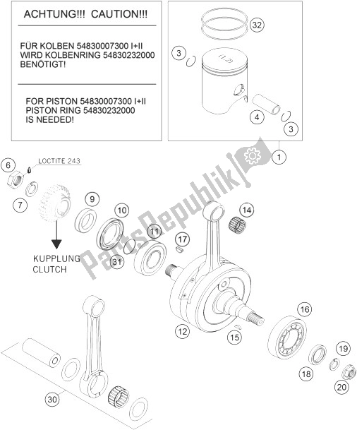 All parts for the Crankshaft, Piston of the KTM 250 SX Europe 2007