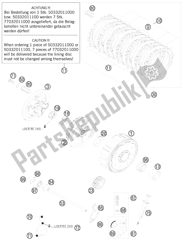 All parts for the Clutch of the KTM 125 EXC Europe 2012