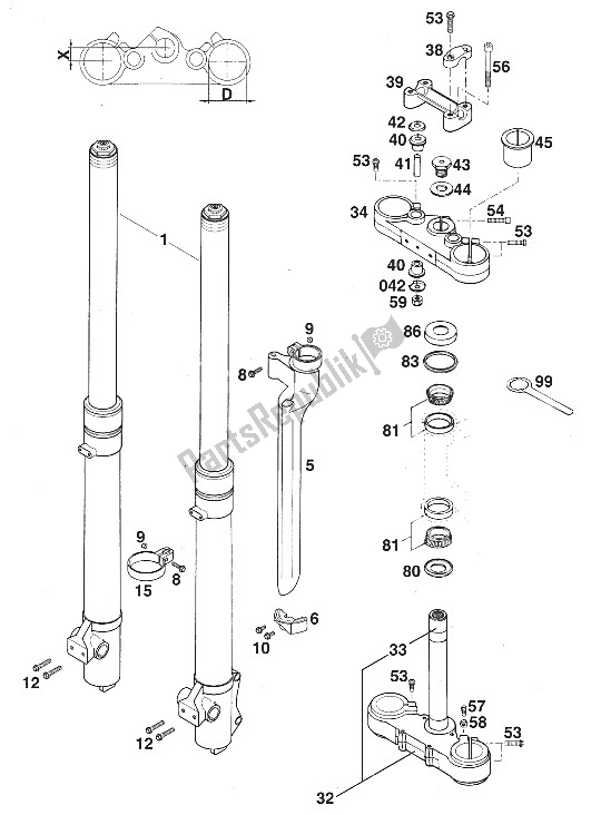 All parts for the Front Fork - Steering Stem Sx,sc,rxc of the KTM 620 Super Comp 4T Europe 1996