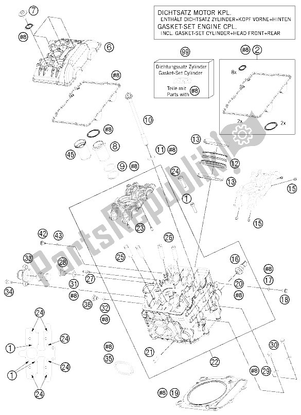 Tutte le parti per il Testata Anteriore del KTM 1190 RC8 R Black France 2011