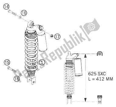 All parts for the Monoshock of the KTM 625 SXC Europe 2006