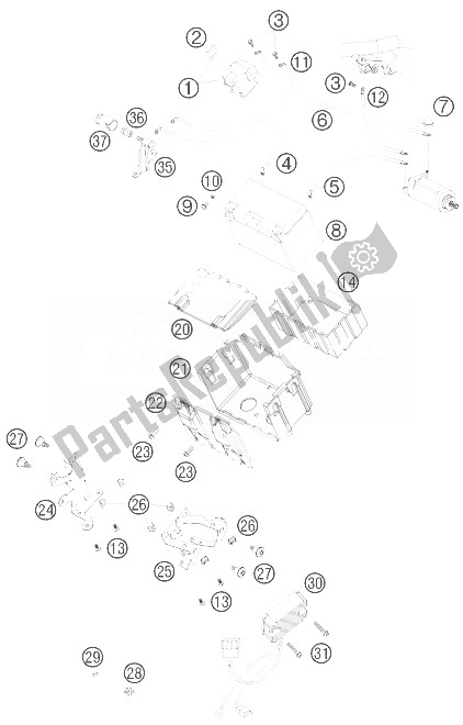 All parts for the Battery Box of the KTM 990 Adventure Black ABS 07 USA 2007