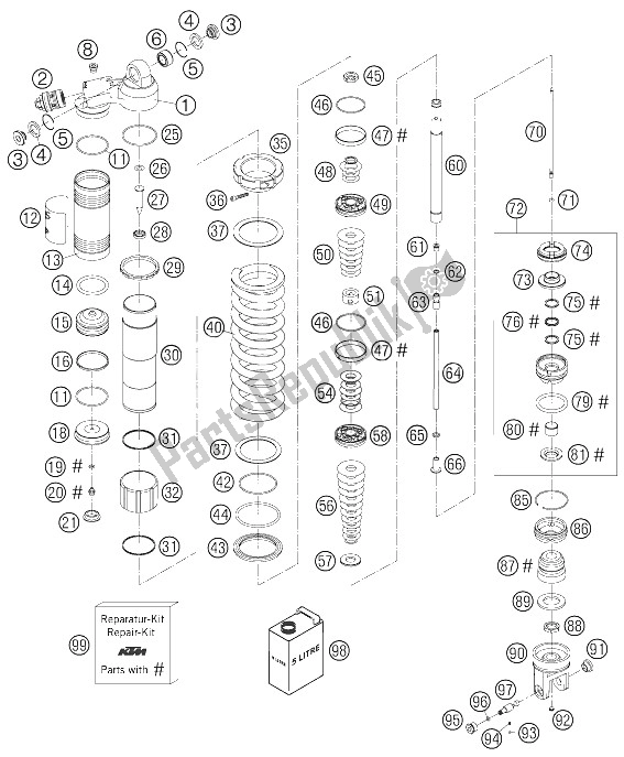 Todas as partes de Suspensão Traseira (einzelteile) 450/52 do KTM 525 SMR Europe 2005