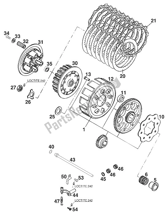 All parts for the Clutch 250/300/360 '97 of the KTM 250 EGS M ö 12 KW Europe 732670 1997