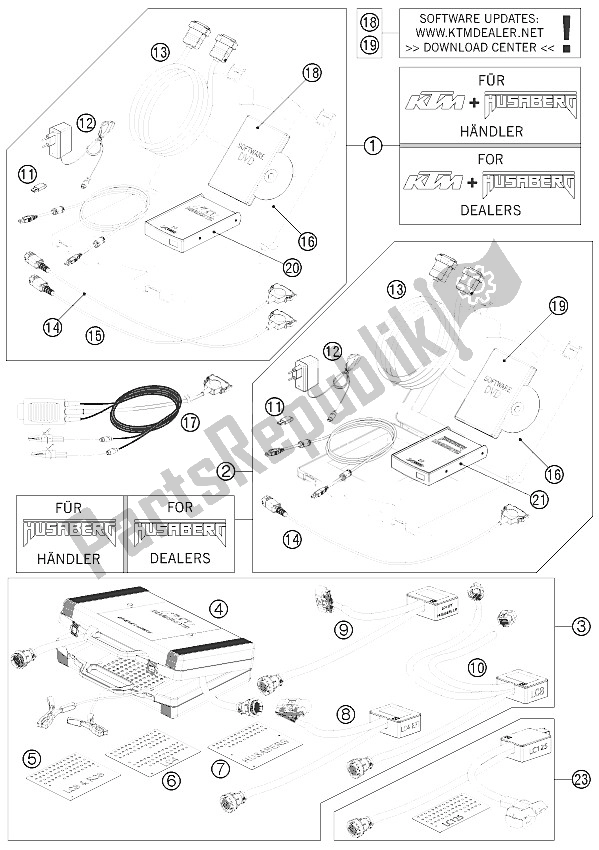 All parts for the Diagnostic Tool of the KTM 690 Supermoto Orange Europe 2009