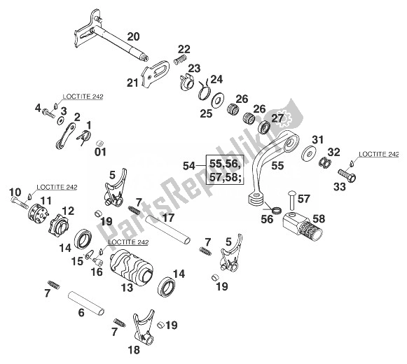 All parts for the Gear Change Mechanism 250/300/380 '99 of the KTM 300 EXC 99 Europe 1999