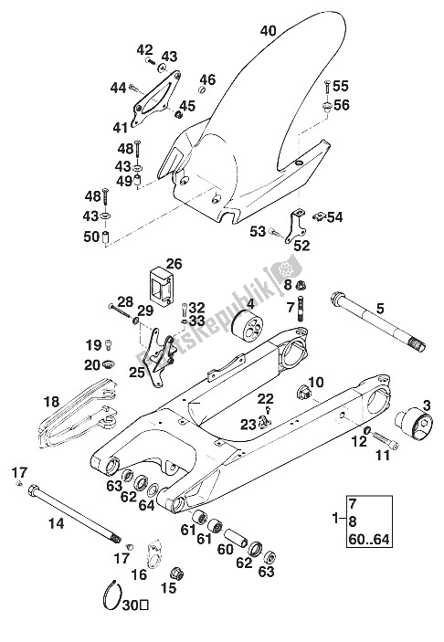 Alle onderdelen voor de Schwingarm, Kotfl? Gel Hertog '94 van de KTM 620 Duke 37 KW Europe 970061 1996