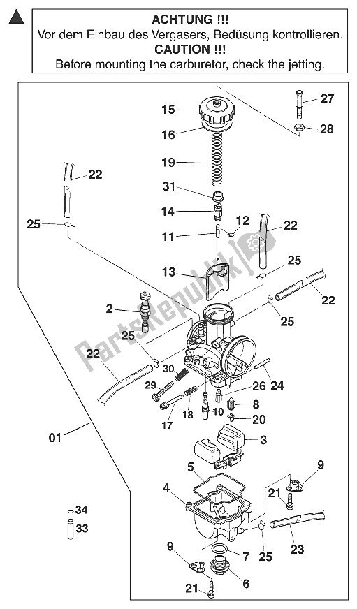 Tutte le parti per il Carburatore Keihin 20 del KTM 125 EXC Europe 2000