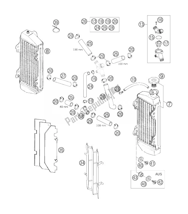 All parts for the Cooling System of the KTM 250 EXC Europe 2007