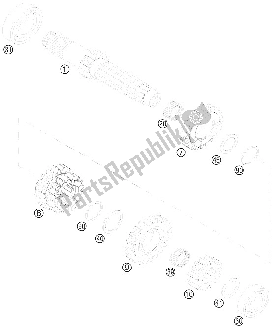 All parts for the Transmission I of the KTM 250 SXS F Europe 2008